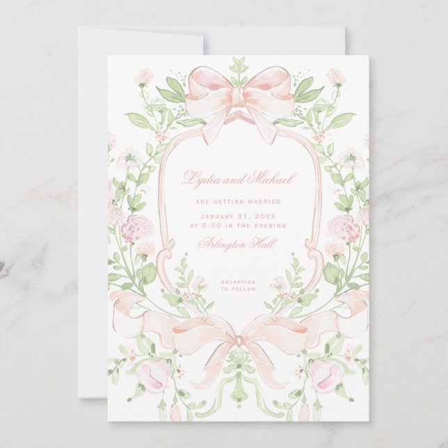 Invitación Escudo dulce con Rubor Boda rosado (Anverso)