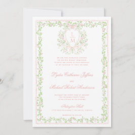 Invitación Escudo dulce con Rubor Pink Bow | Boda de monogram
