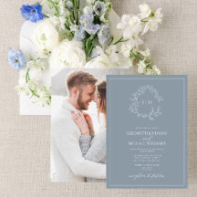 Escudo Dusty Blue Leafy Monograma Boda fotográfico
