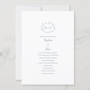 Invitación Escudo Dusty Blue Leafy Personalizado Boda simple