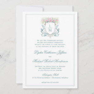 Invitación Escudo elegante con Rosas   Boda de monograma