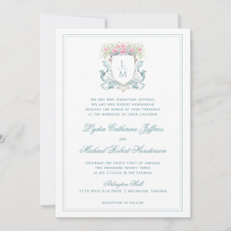Invitación Escudo elegante con Rosas | Boda de monograma