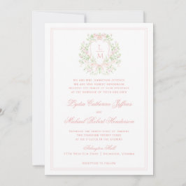 Invitación Escudo elegante con Rubor Pink Bow | Boda de monog
