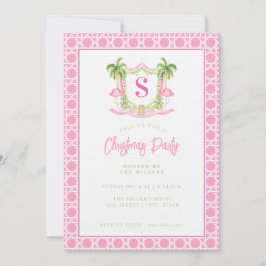 Invitación Escudo Flamingo Navidades Preppy Monograma