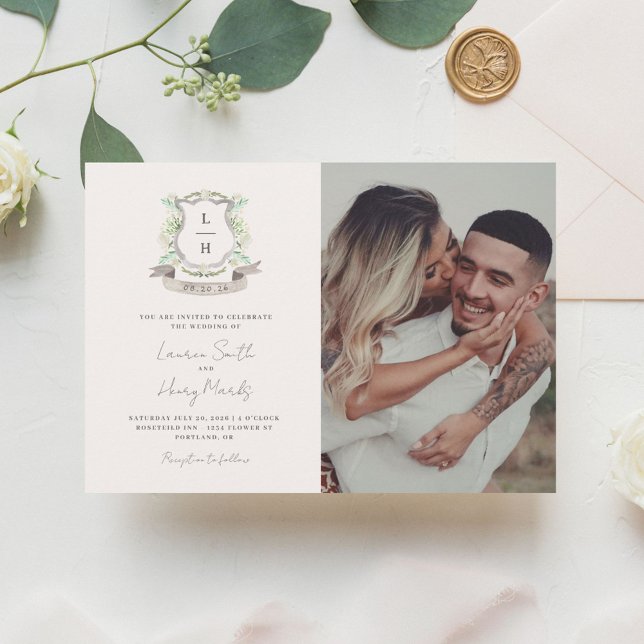 Invitación Escudo floral Acuarela Monograma Boda (Subido por el creador)