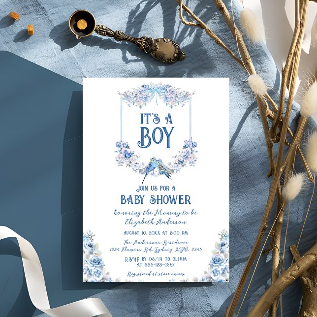 Invitación Escudo Floral Azul Bow Baby Shower (Subido por el creador)