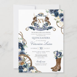 Invitación Escudo floral azul de la Marina Real de Charro Qui