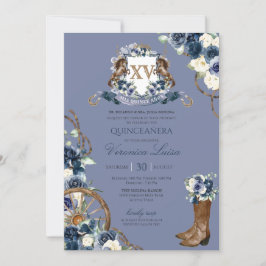 Invitación Escudo floral azul de la Marina Real de Charro Qui