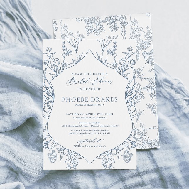 Invitación Escudo floral azul victoriano francés ducha de nov (Subido por el creador)