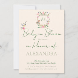Invitación Escudo floral Baby Shower Monograma Sexo Neutral