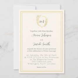Invitación Escudo floral boda con monograma y foto