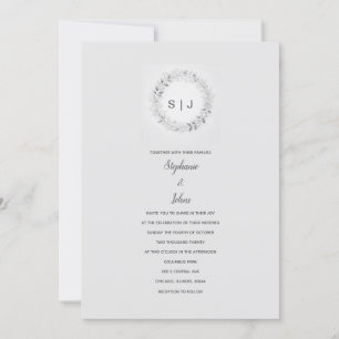 Invitación Escudo floral Boda de monograma gris blanco negro