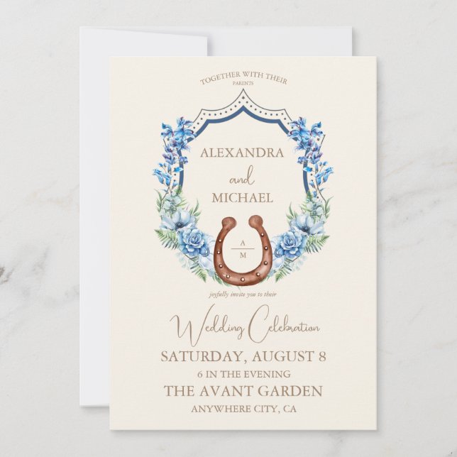 Invitación Escudo floral Boda del Monograma de la herradura o (Anverso)