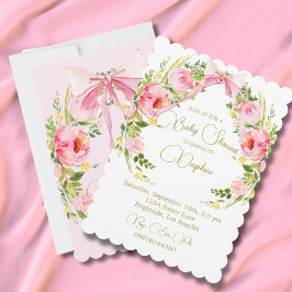 Invitación Escudo floral de Baby Shower Regencia Bow rosa