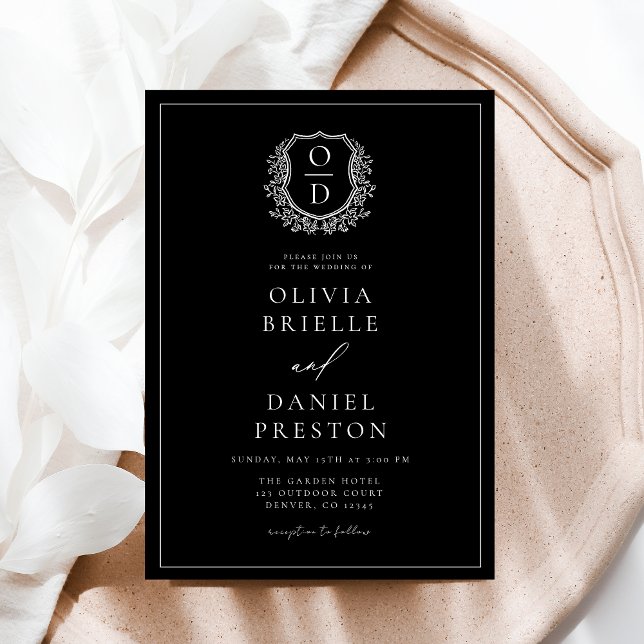 Invitación Escudo floral de Leafy moderno Boda en monograma (Subido por el creador)