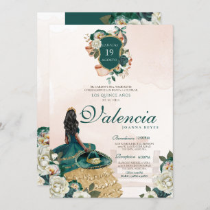Invitación Escudo floral de oro verde Afrolatina Charro Quinc