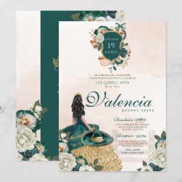 Invitación Escudo floral de oro verde elegante Charra Quincea