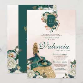Invitación Escudo floral de oro verde elegante Charra Quincea