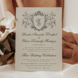 Invitación Escudo floral de Vinatage Boda de carbón vegetal d