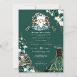 Invitación Escudo floral Emerald Green Charro Quinceanera Inv