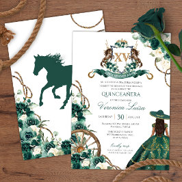 Invitación Escudo floral Emerald Green Charro Quinceanera Inv