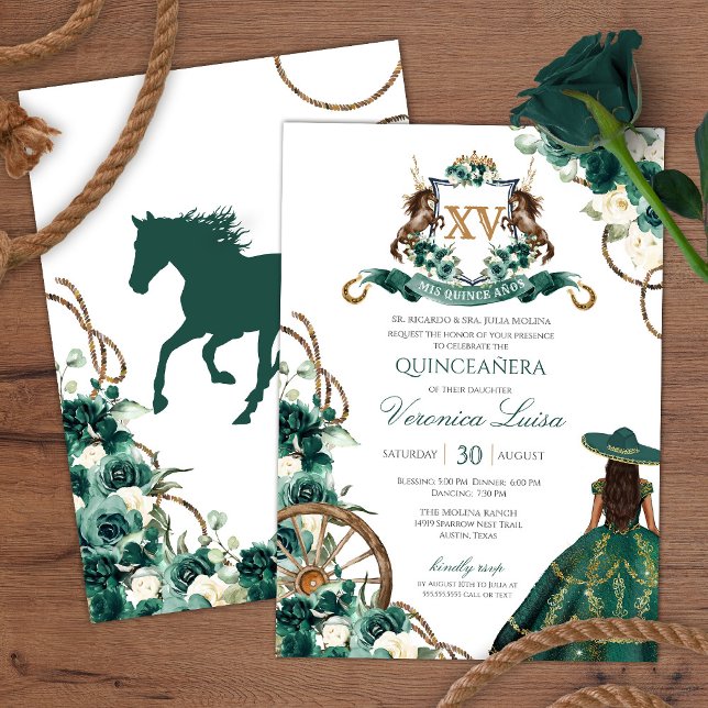 Invitación Escudo floral Emerald Green Charro Quinceanera Inv (Subido por el creador)