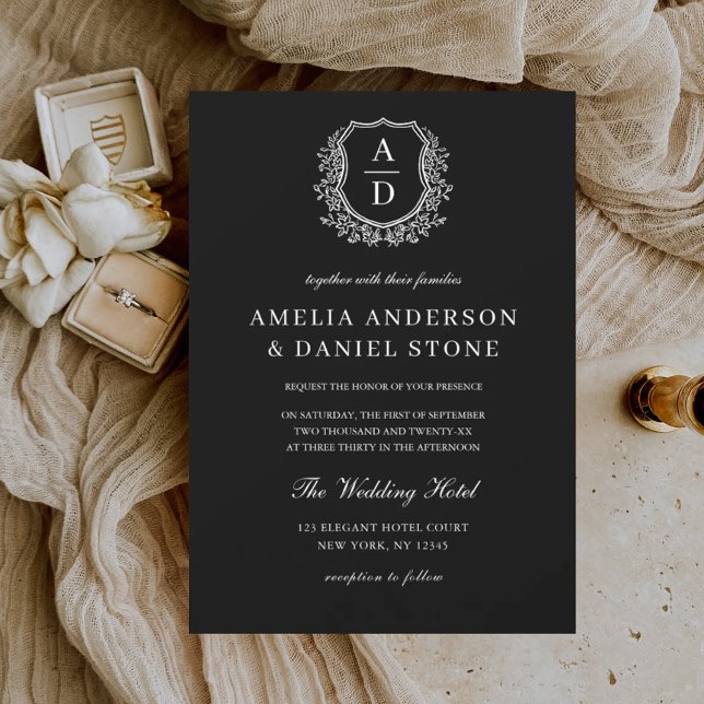 Invitación Escudo floral formal moderno Monograma Boda (Subido por el creador)