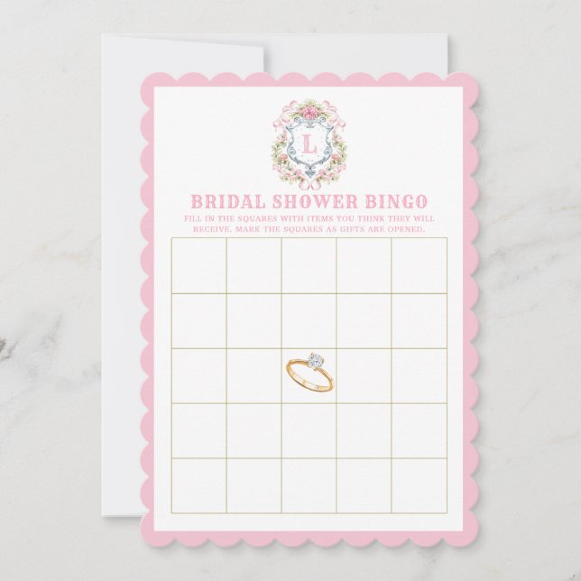 Invitación Escudo floral | Juego de Bingo Bridal Shower (Anverso)