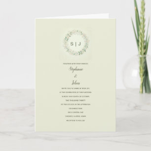 Invitación Escudo floral Monograma Sage Green Beige Boda