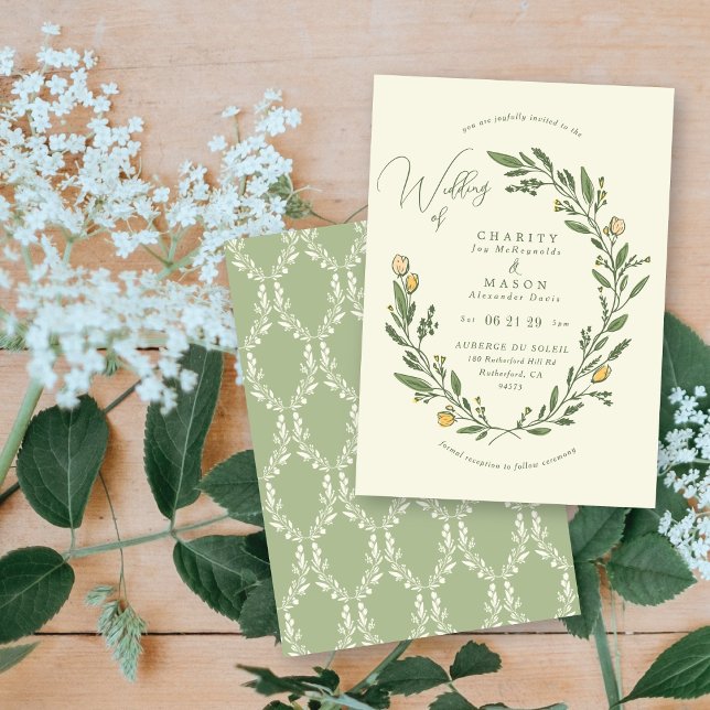 Invitación Escudo floral neutra romántico matrimonio elegante (Subido por el creador)