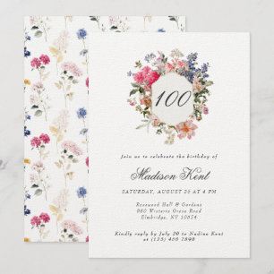 Invitación Escudo floral pintado 100 cumpleaños
