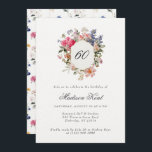 Invitación Escudo floral pintado 60 cumpleaños<br><div class="desc">Celebra un hito con elegancia y estilo usando nuestra invitación floral de acuarela de 60 años. Con un diseño de inspiración botánica, con un exquisito ramo de flores y sofisticado tipo de letra caligráfica, esta invitación es perfecta para un fiesta de jardín o celebración de cumpleaños de verano. Ya sea...</div>