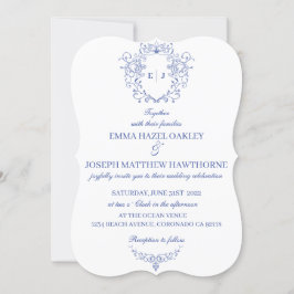 Invitación Escudo floral real vintage Boda azul pastel