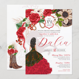 Invitación Escudo floral Red Rose Charro Quinceañera