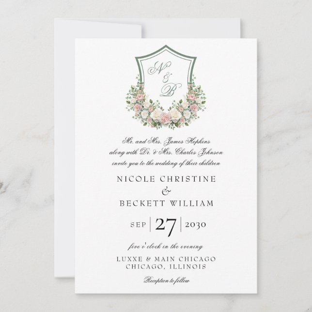 Invitación Escudo Floral Rosa (Anverso)