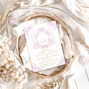 Invitación Escudo Floral Rosa Chica Preppy Baby Shower