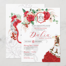 Invitación Escudo floral Roses Rojos Elegante Charra Quincean