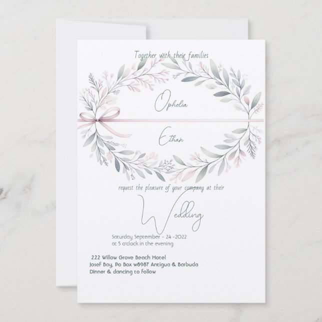 Invitación Escudo floral Shabby Chic Typography boda (Anverso)