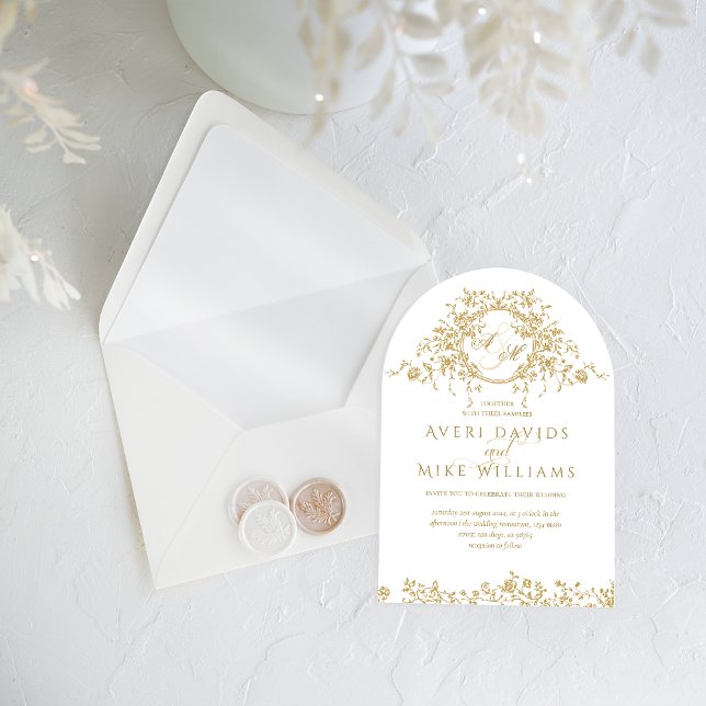 Invitación Escudo Floral Toile Clásico Boda Elegante Francesa (Subido por el creador)
