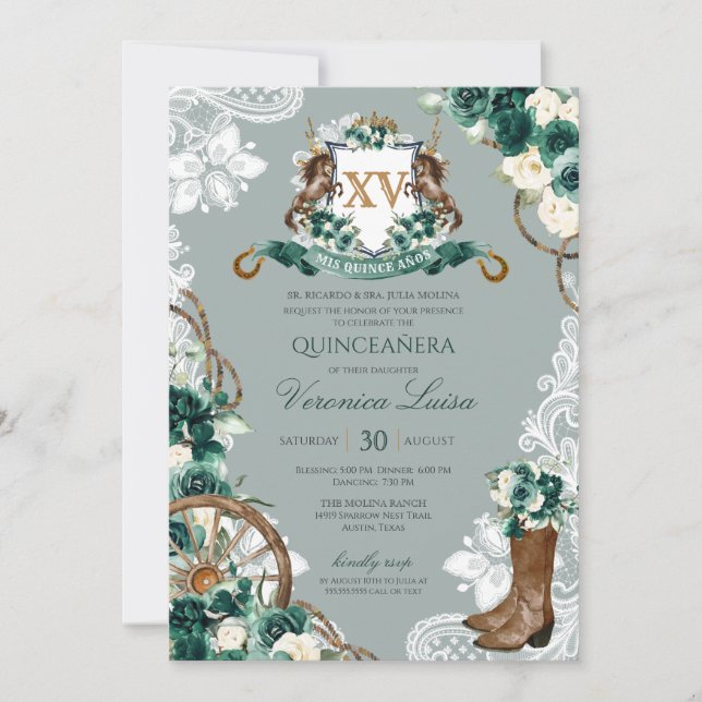 Invitación Escudo floral verde de la Casa de la Moneda Esmera (Anverso)