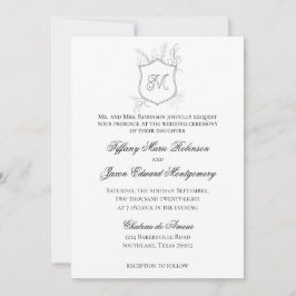 Invitación Escudo Foliage Boda blanco negro clásico moderno