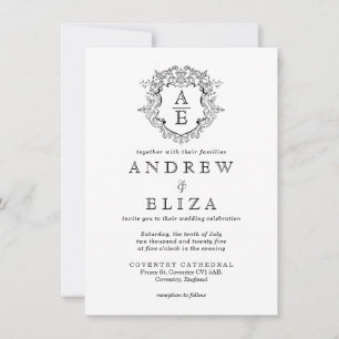 Invitación Escudo formal Boda Monograma blanco y negro