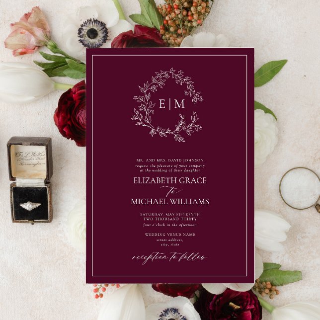 Invitación Escudo formal de Borgoña  Monograma Boda (Subido por el creador)