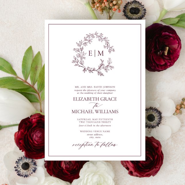 Invitación Escudo formal de Borgoña  Monograma Boda (Subido por el creador)