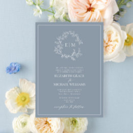 Invitación Escudo formal de cuero azul turbio monograma Boda