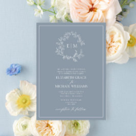 Invitación Escudo formal de cuero azul turbio monograma Boda