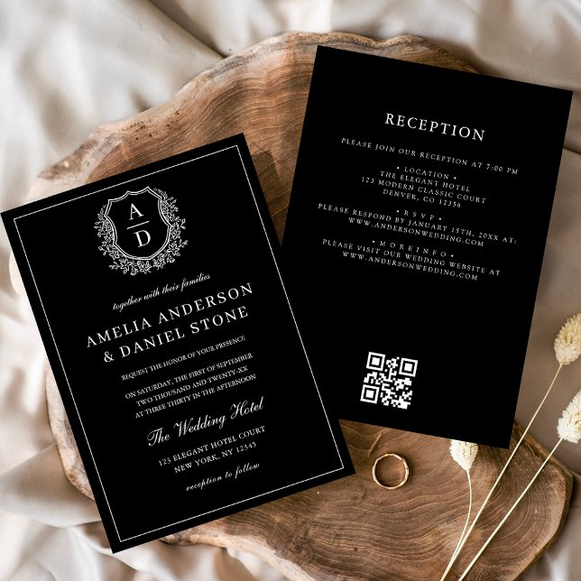 Invitación Escudo formal de Leafy Monograma Boda Código QR (Subido por el creador)