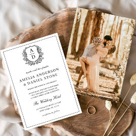 Invitación Escudo formal de Leafy Monograma Boda fotográfico