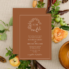Invitación Escudo formal de terracota Leafy Monograma Boda