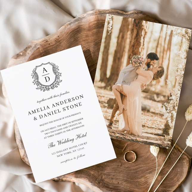 Invitación Escudo formal floral Monograma Boda fotográfico (Subido por el creador)